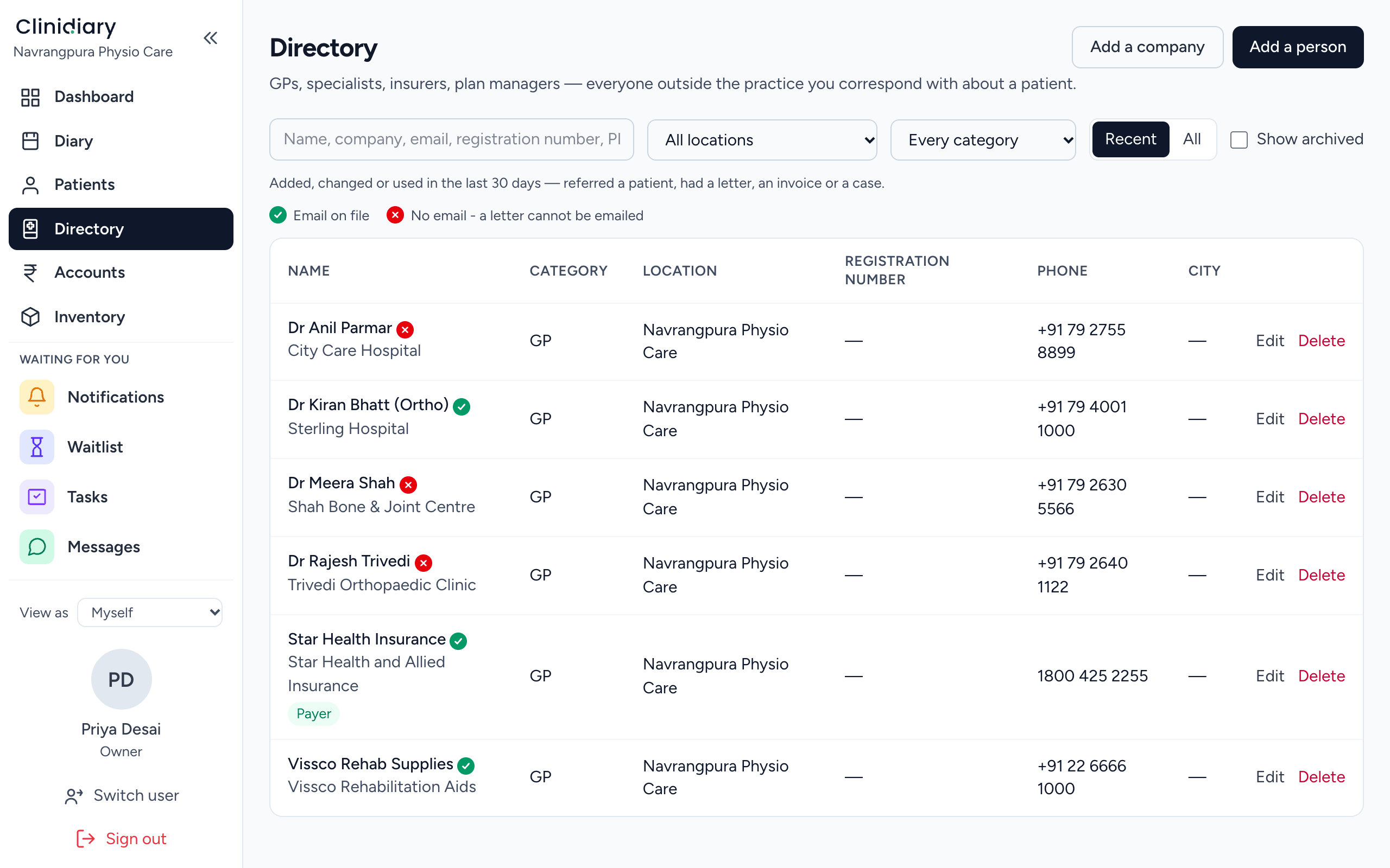 The Directory — every doctor, specialist and hospital you correspond with.